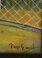 Pap jelzéssel: Tyúkok az udvaron. Tempera, papír, üvegezett keretben, 30×40 cm