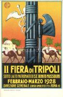 1928 II Fiera di tripoli sotto lalto patronato di S.E. Benito Mussolini, Roma. Grafiche Baroni / 2nd Tripoli Fair in Rome, advertisement card