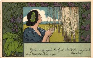 Art Nouveau lady. Stengel & Co. Ser. 10. Künstlerkarte 145. litho s: Richard Lauda (EM)