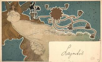 Art Nouveau lady. Stengel & Co. Ser. 10. Künstlerkarte 13. litho s: L. Cauvy