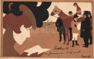 1905 Jockey / Art Nouveau postcard. Officine G. Ricordi & C. Milano Deposto 133. s: Franz Laskoff