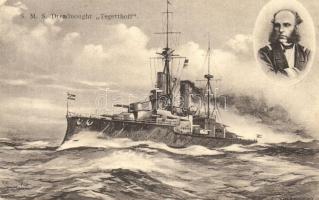 SMS Tegetthoff osztrák-magyar haditengerészet Tegetthoff-osztályú csatahajó / Trieste, K.u.K. Kriegsmarine SMS Tegetthoff with portrait of Wilhelm von Tegetthoff (EK)