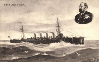 SMS Admiral Spaun az Osztrák-Magyar Haditengerészet gyorscirkálója / Austro-Hungarian Navy K.u.K. Kriegsmarine light cruiser, portrait of Hermann von Spaun