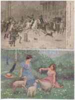 100 db régi festmény és üdvözlő lap fotó albumban / paintings, greetings 100 old cards in photo albu...