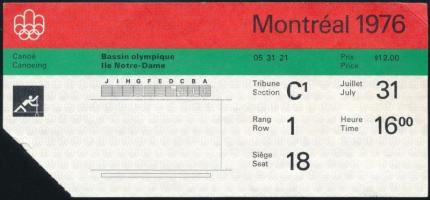1976 Belépő a montreali olimpia kenu versenyére / Ticket for the Montreal Olympic Games, canoeing