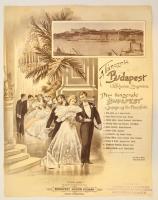 cca 1890-1900 A Táncoló Budapest I. évfolyamának illusztrált címlapja, rajta a budai várral és dunai palotasor panorámájával, litográfia, Budapest, Nádor Kálmán.