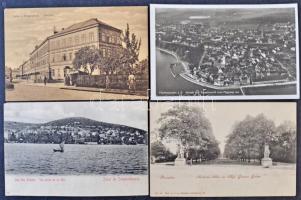 73 db RÉGI külföldi városképes lap, közte kihajtható panorámalap és képeslap füzet / 73 pre-1945 European town-view postcards, with panoramacard and postcard booklet