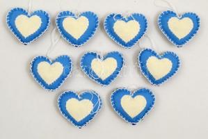 9 db kék, szív alakú felakasztható dísz, m: 6 cm