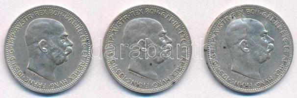 Ausztria 1914-1916. 1K Ag "Ferenc József" (3xklf) T:1-,2 Austria 1914-1916. 1 Corona Ag "Franz Joseph" (3xdiff) C:AU,XF