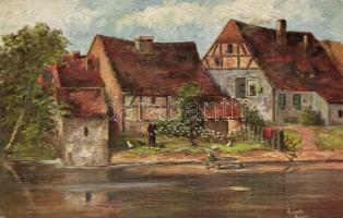 16 db RÉGI művészlap, köztel litho / 16 pre-1945 motive postcards: art postcards, with litho