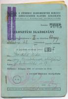 1942. A Fővárosi Alkalmazottak Nemzeti Szövetségének Ellátási Szolgálata elosztási igazolványa, bélyegzésekkel