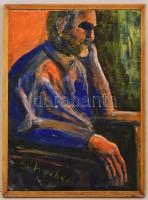 Scheiber jelzéssel: Ülő férfi. Tempera, papír-karton, keretben, 64×47 cm