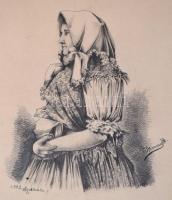 1882 Makay jelzéssel: Lány népviseletben, papír, ceruzarajz, papír mérete: 33x24 cm