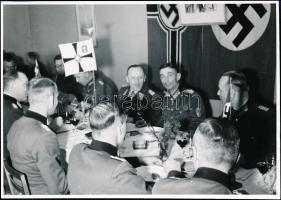 1942 Tanácskozás, a képen JODL, Stumpff és Dietl vezérezredesek, fotó, hátulján feliratozva, 12,5×17,5 cm / Alfred Jodl hagyatékából   1942 Counsel, photograph, with Generals Jodl, Stumpff and Dietl, with notes on the back, 12,5×17,5 cm