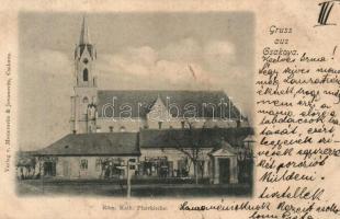 1899 Csák, Csákova, Ciacova; Római katolikus templom, Bottos Pál, Sera Jenő üzletei / church, shops (EK)