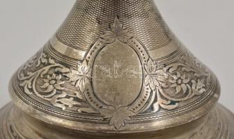 Ezüst (Ag.) historizáló karos gyertyatartópár, jelzett, mesterjeggyel (JL), levehető felső résszel, ...