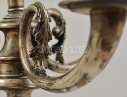 Ezüst (Ag.) historizáló karos gyertyatartópár, jelzett, mesterjeggyel (JL), levehető felső résszel, ...