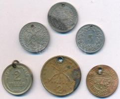 6db klf lyukasztott érme, közte 1833A 3kr Ag "I. Ferenc", 1872. 10kr Ag "Ferenc Józse...