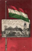 1907 Győr, Püspökvár Székesegyház. Magyar zászlós litho keret. Rőszler Károly kiadása (r)