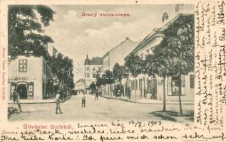 1903 Győr, Arany János utca, Blau Ede üzlete. Berecz Victor kiadása