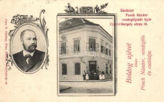 1902 Győr, Pósch Nándor vendéglője és arcképe. Czuczor Gergely utca 10. Art Nouveau