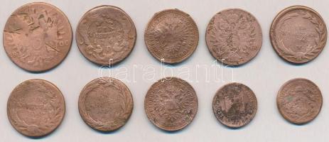1762-1887. 10db-os vegyes magyar és osztrák rézkrajcár, rossz tartásban T:3 több sérült