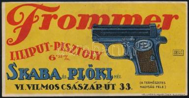 Frommer Liliput-pisztoly Skaba és Plökinél Budapest számolócédula