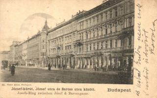Budapest VIII. József körút, József utca és Baross utca között, üzletek, villamos. Ganz Antal 88. (EK)