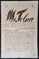 1825 Tolna vármegye nemességigazoló oklevele Hollósi Fülöp Mihály részére, latin és magyar nyelven, vármegyei tisztviselők aláírásaival