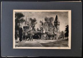 Csergezán Pál (1924-1996): Vajdahunyad, rézkarc, papír, jelzett, paszpartuban, 21×34 cm