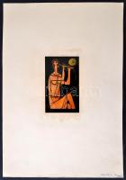 Stotz Mihály (1941- ): Illusztráció, tűzzománc-terv, papír, jelzett, 14×8,5 cm