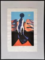 Aknay János (1949- ): Hírnök angyal, kőnyomat, papír, jelzett, számozott (80/100), kartonra ragasztv...