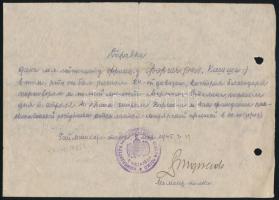 1945 Hajmáskér, Érdekes katonai igazolvány átállt magyar (felvidéki) katona számára, magyar és orosz...