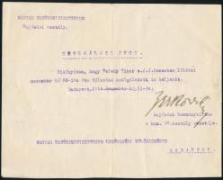 1918 Bp., Zerkovitz Emil ezredes, hajózási kormánybiztos által aláírt katonai okmány