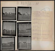 cca 1970 Újpest-Dózsa - Linzer ASF focimeccs a Népstadionban, 10 db eredeti Bojár Sándor (MTI) felvétel kartonra ragasztva, leírással