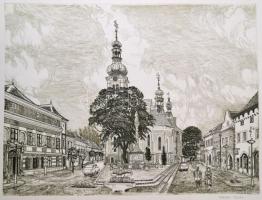 Kádas István (1941- ): Kőszeg Belváros, rézkarc, papír, jelzett, 39,5×49,5 cm