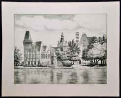 Füle Mihály (1914-2005): Vajdahunyad, rézkarc, papír, jelzett, 48,5×39,5 cm