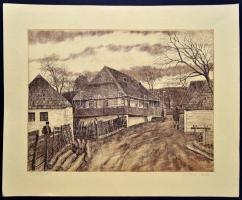 Gönczi Béla (1934-): Telekfalva, rézkarc, papír, jelzett, 40×49 cm
