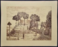 Csanády András (1929- ): Csíkszentdomokosi templom, rézkarc, papír, jelzett, 40×49,5 cm