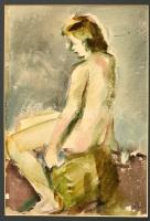 Jelzés nélkül: Ülő női akt. Akvarell papír, 34×23 cm