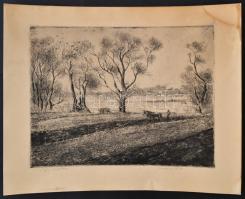 Csergezán Pál (1924-1996): Őszi szántás, rézkarc, papír, jelzett, 31×40 cm