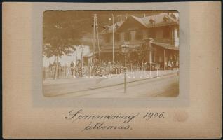 1906 Semmering, vasútállomás, feliratozott, albumlapba illesztett fotó, 6×8 cm / Semmering, Niederösterreich, Austria, photo