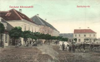 1908 Körmend, Batthyány tér, Krausz József üzlete, Első Magyar Biztosító intézet, Schicht-féle szappan reklám