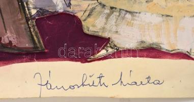 Jánoskúti Márta (1942- ): Három grácia, kollázs, papír, jelzett, felcsavarva, 61×43 cm