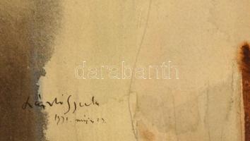 László Gyula (1910-1998): Kislány portréja, akvarell, papír, jelzett, paszpartuban, üvegezett fa ker...