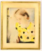 László Gyula (1910-1998): Kislány portréja, akvarell, papír, jelzett, paszpartuban, üvegezett fa ker...