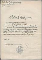 1917 A Cs. és kir. I. Ferenc József dragonyos hadosztály arany szolgálati kereszt a koronával kitüntetést adományozó okmánya, pecsételve, aláírással