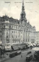 1911 Budapest VII. New York palota, Erzsébet körút villamosokkal, Harsányi testvérek New York kávéháza, Bank váltóüzlet