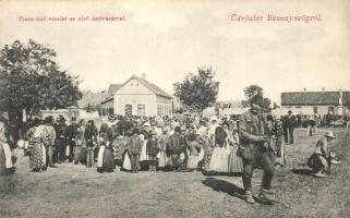 Besenyszög, Piac téri részlet az első heti vásárral, árusok