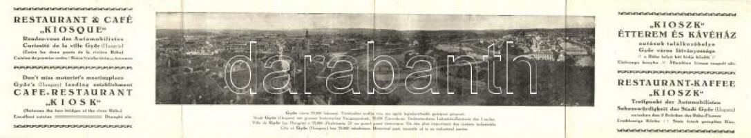 Győr, Kioszk Kávéház és étterem az autósok találkozóhelye. Négy-lapos kihajtható reklám képeslap a R...